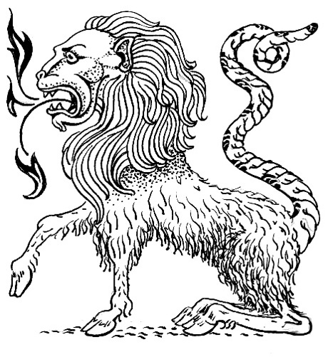 Drawing of a mythical chimera.