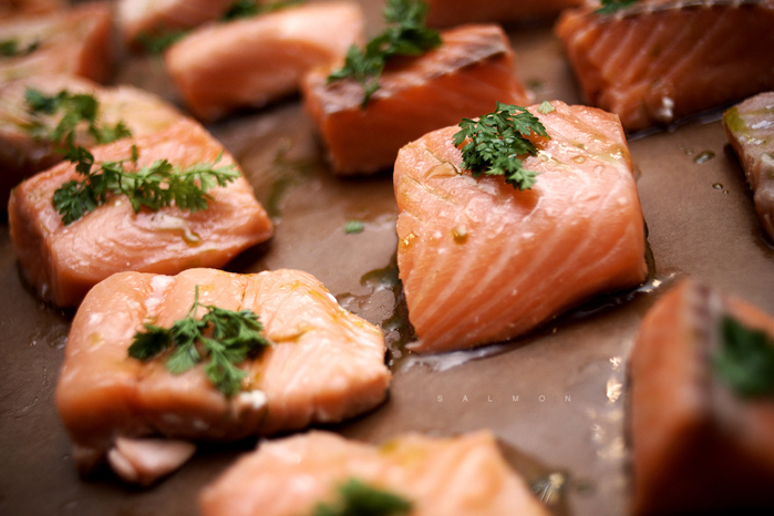 Pieces of salmon.