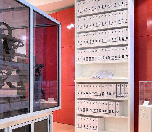 Bookcase with human genome sequence.