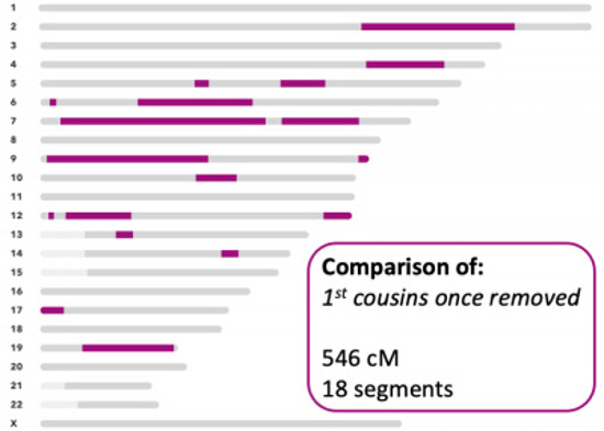 23andMe comparison of first cousins once removed.