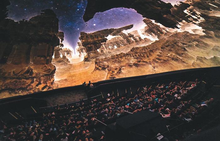 Interior of the IMAX Dome Theater at The Tech Interactive, San Jose — 360° screen with laser projection