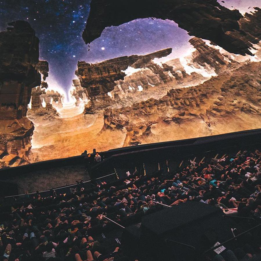 Interior of the IMAX Dome Theater at The Tech Interactive, San Jose — 360° screen with laser projection