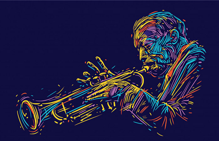 Jazz trumpet player illustration.