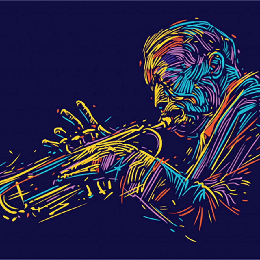 Jazz trumpet player illustration.