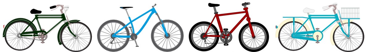 Four different bikes with different parts and different uses
