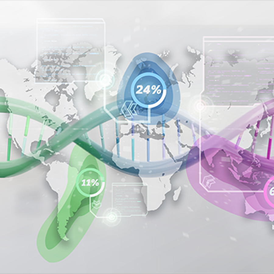 DNA over world map.