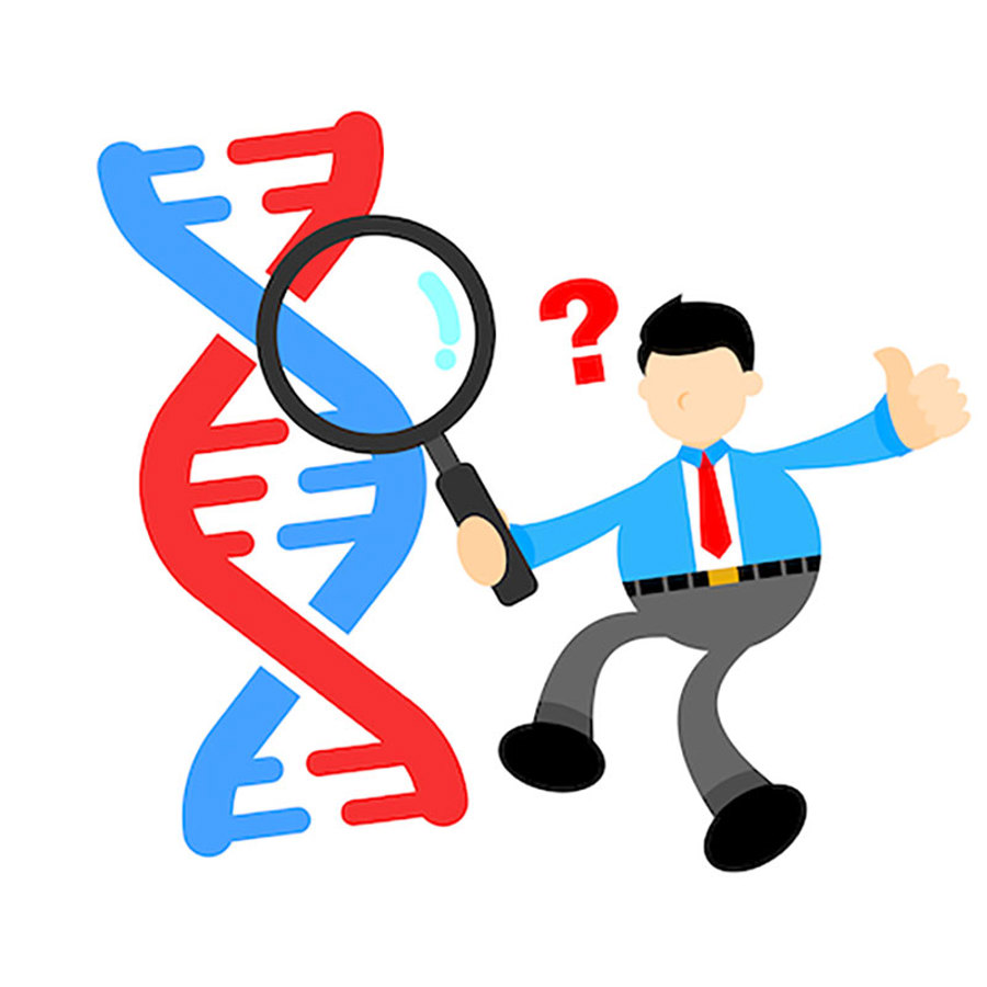 Cartoon man and DNA.