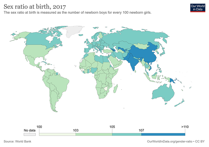 Map of sex ratio by country.