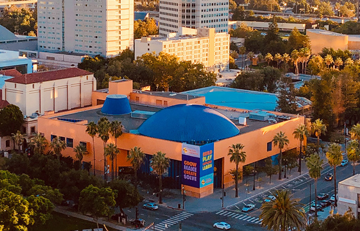 Aerial view of The Tech Interactive building in downtown San Jose