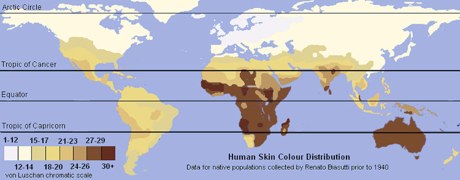 Global map of skin colors.