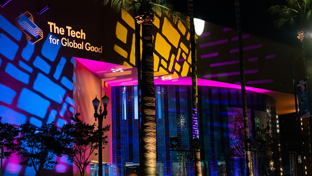 Exterior gobo lighting for an event at The Tech Interactive.