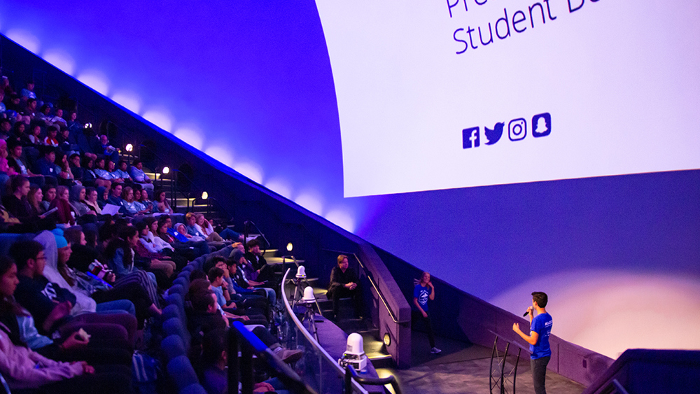 A lecture in the IMAX Dome Theater.