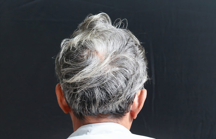 Back view gray hair man.