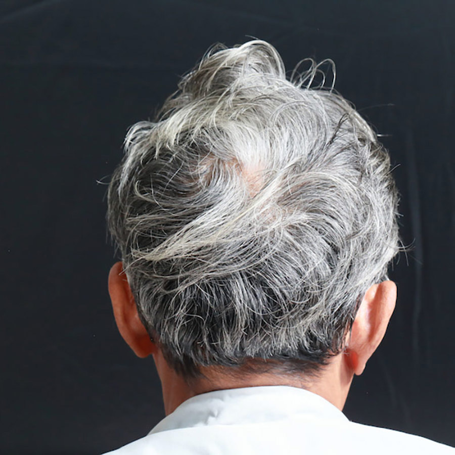 Back view gray hair man.