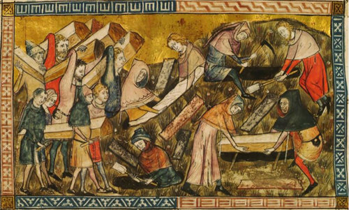 Medieval depiction of the Bubonic plague.
