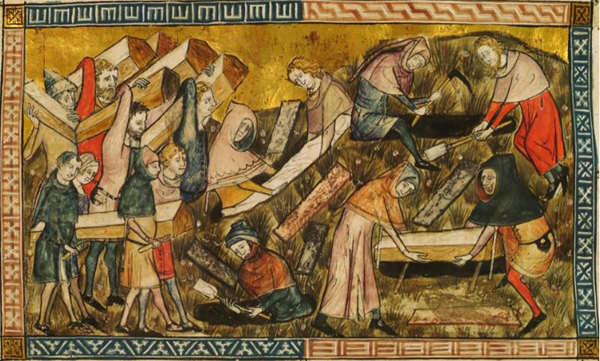 Medieval depiction of the Bubonic plague.