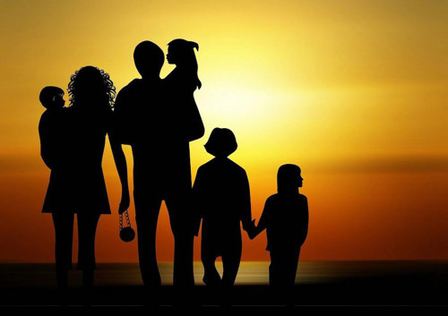 Family at sunset.