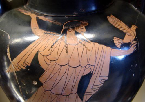 Greek pottery depicting Zeus with a thunderbolt