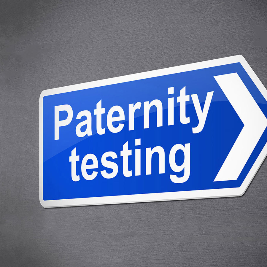 Blue paternity test sign.